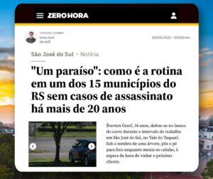 Zero Hora destaca São José do Sul como um dos municípios mais seguros do Estado