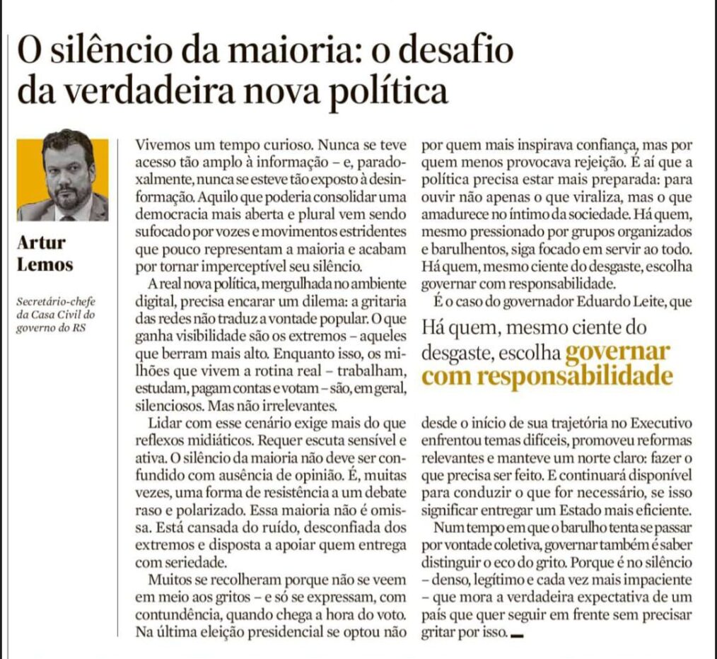 O silêncio da maioria: desafio da verdadeira nova política