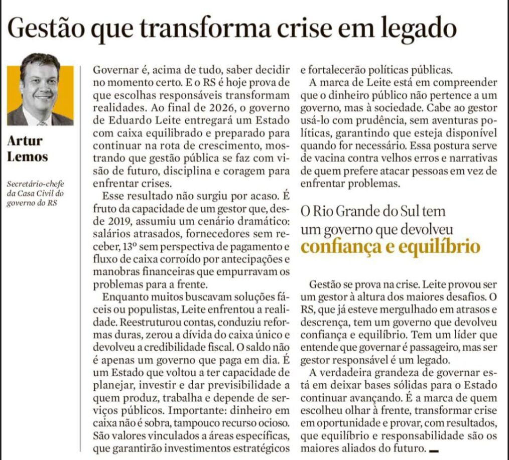 Gestão que transforma crise em legado